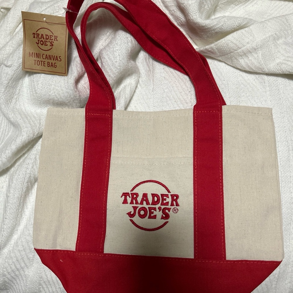 Trader Joe's Red and Cream Mini Canvas Tote Bag